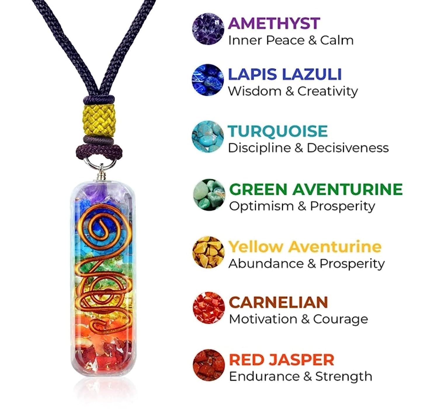 Orgonite Crystal Seven Chakra Pyramid side view channels protective energy throughout your space