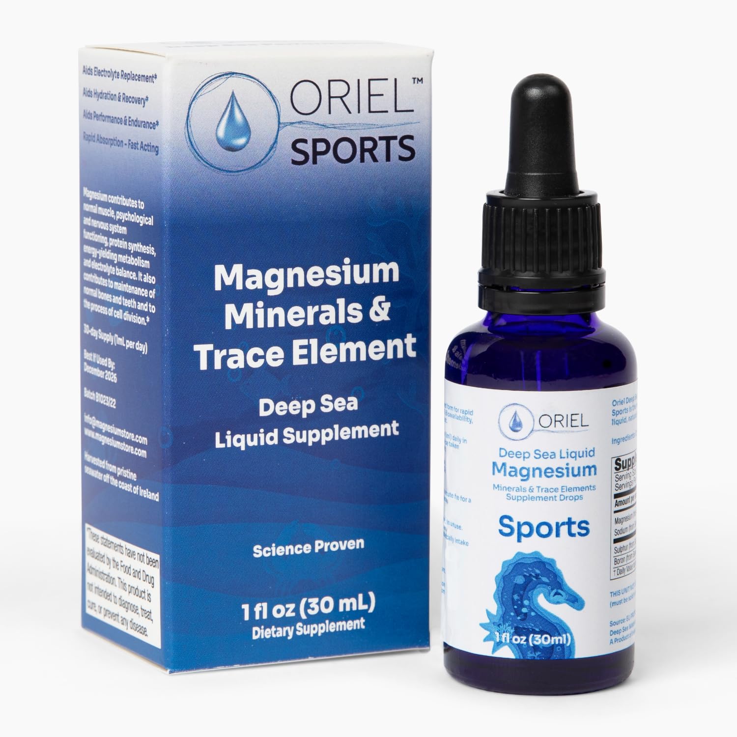 Oriel Liquid Magnesium Drops bottle prepared for post-workout recovery.