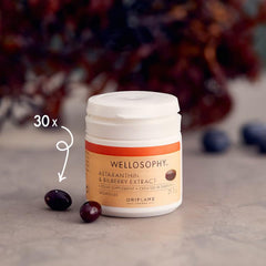 Oriflame Wellness Astaxanthin & Bilberry Extract capsule offering antioxidant skin support.