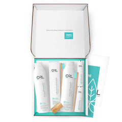 Orl Natural 60-Day Kit box on a clean vanity, a complete dental care set