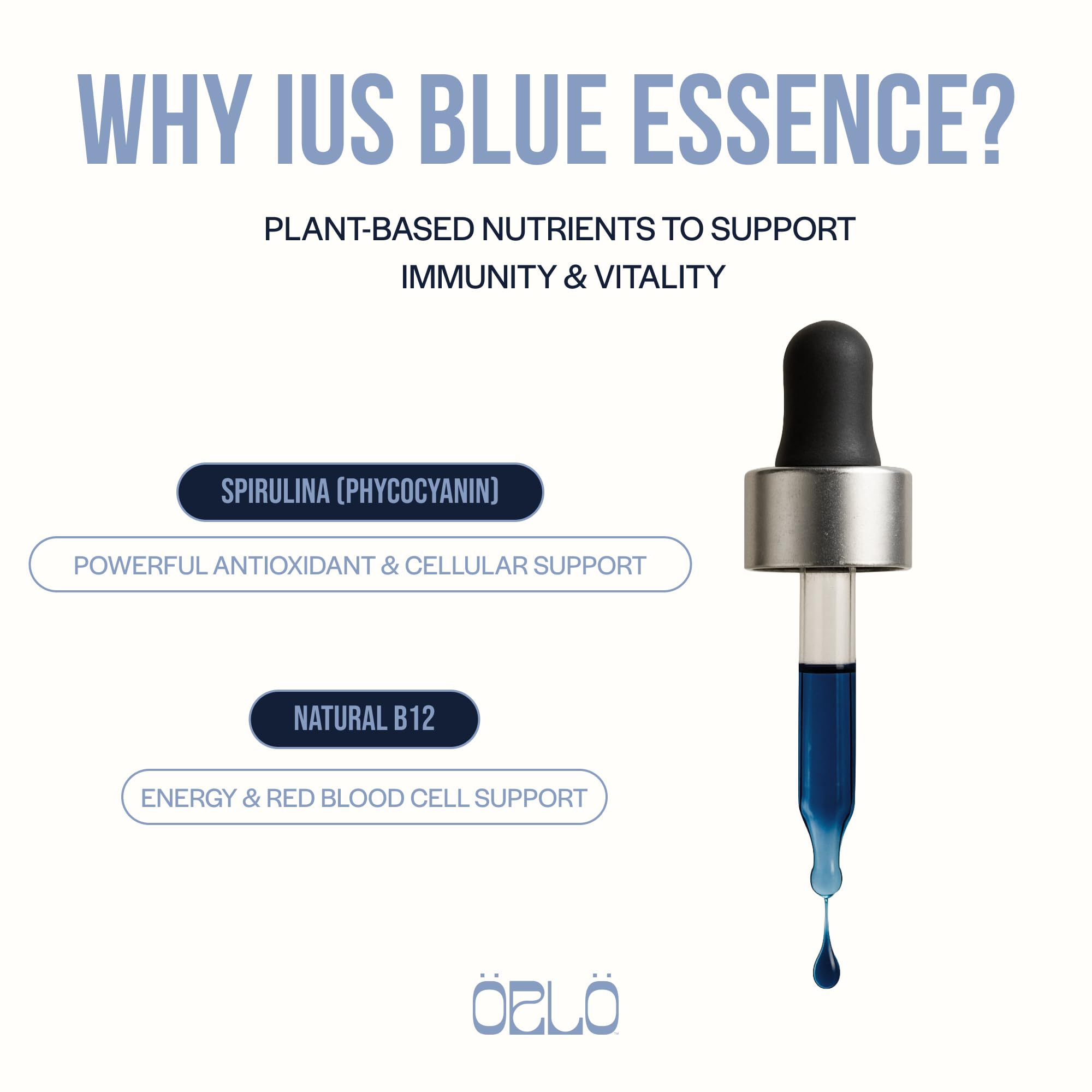 Orlo Blue Essence label close-up highlighting methylcobalamin B12 benefits.