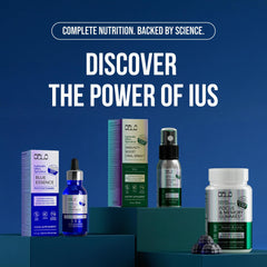 Orlo Blue Essence vegan formula presented in a natural lifestyle setting.