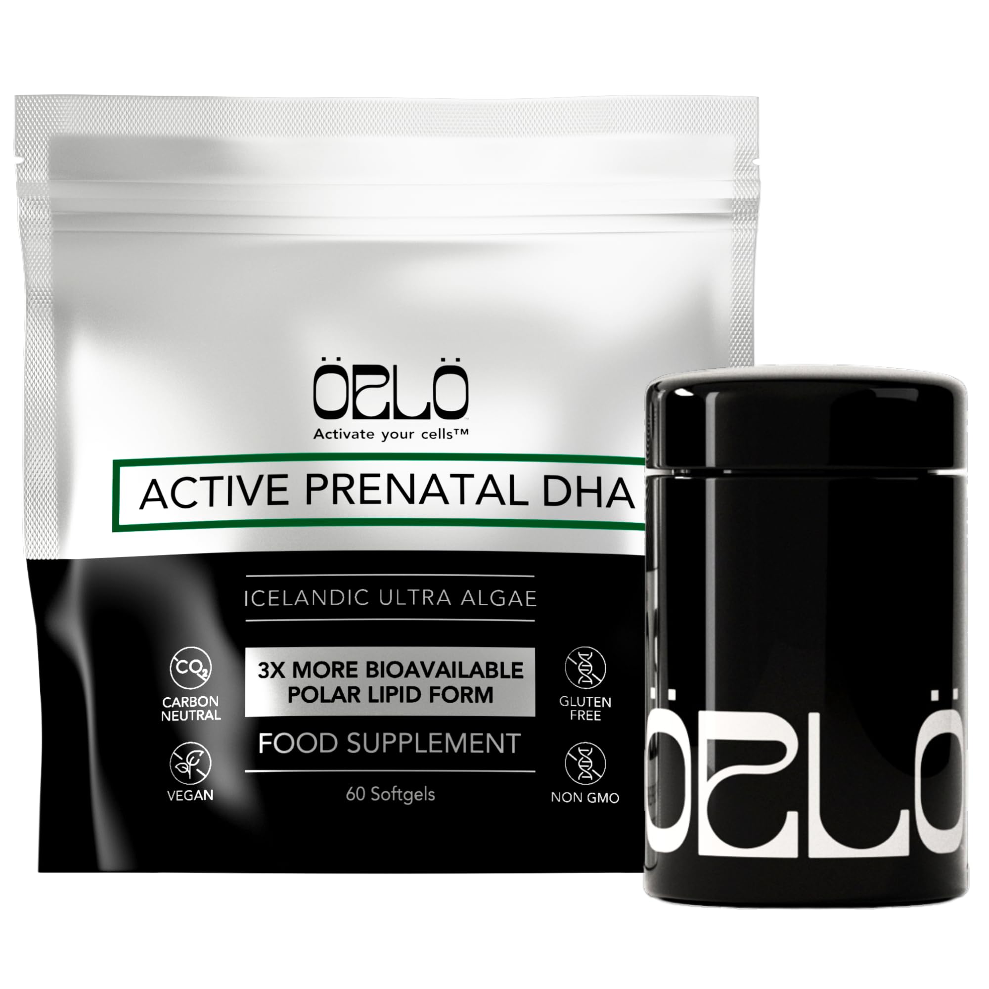 Orlo Prenatal DHA bottle showing mercury-free algae formula.
