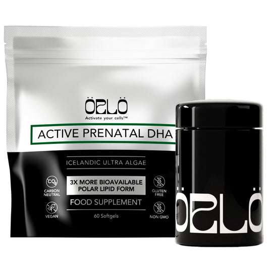 Orlo Prenatal DHA bottle showing mercury-free algae formula.