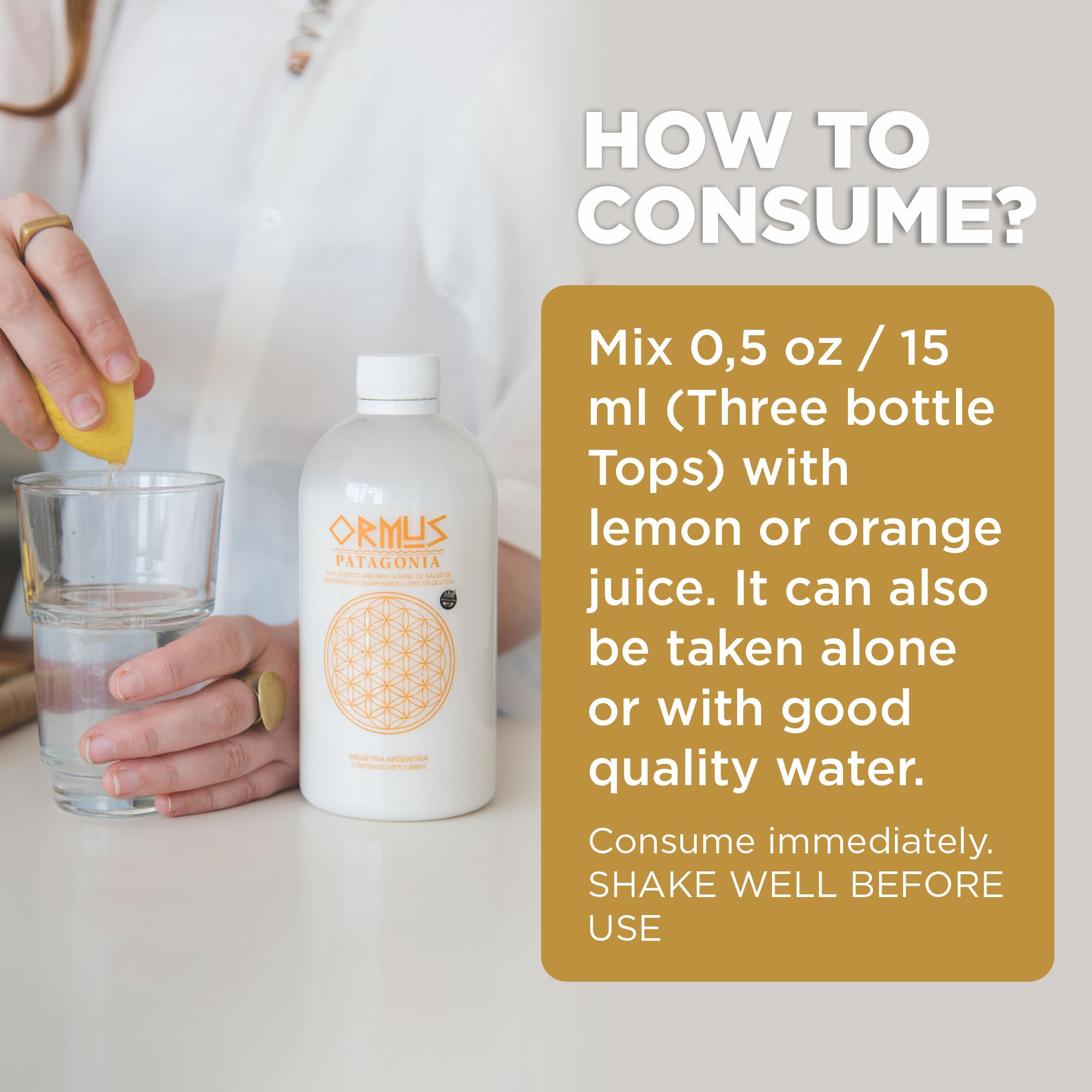 ORMUS Patagonia Argentina glass with citrus ideal for mixing into beverages.