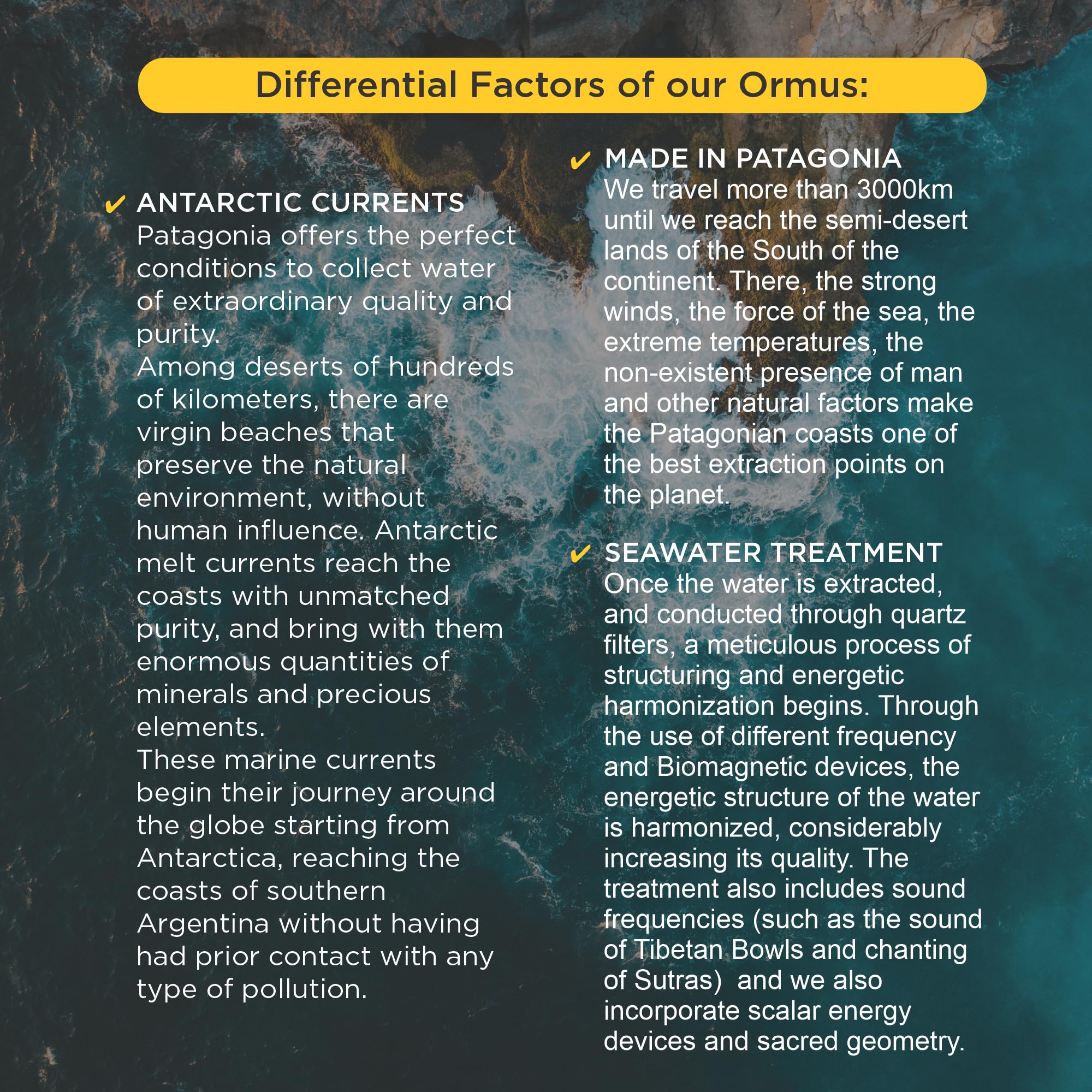 ORMUS Patagonia Argentina ocean origin label derived from pristine waters.
