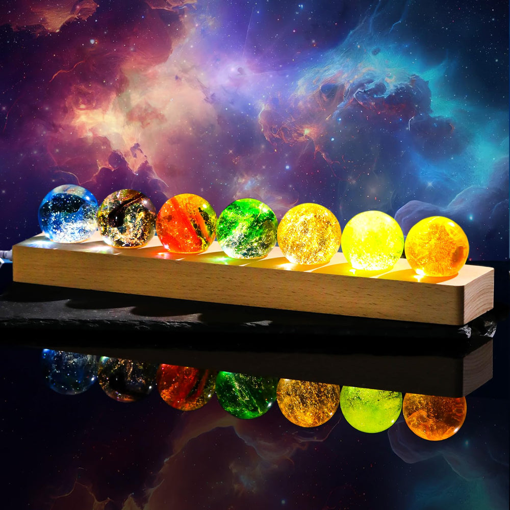Ornalrist seven chakra crystal ball with LED base enhances meditation ambience and colorful room decor.