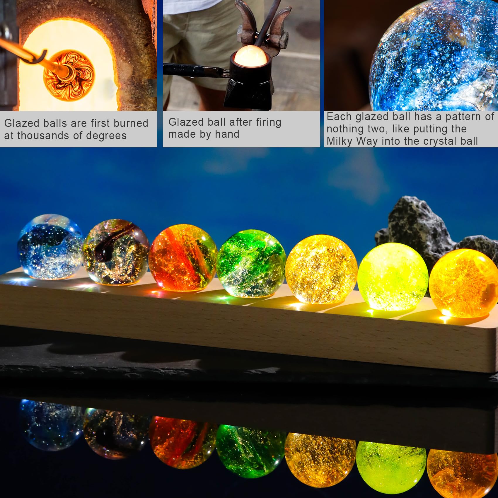 Ornalrist seven color crystal ball display emits soothing multicolor glow for tranquil evenings.