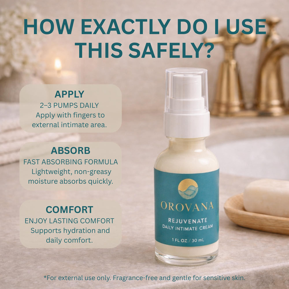 OROVANA Rejuvenate being applied to intimate area for gentle relief