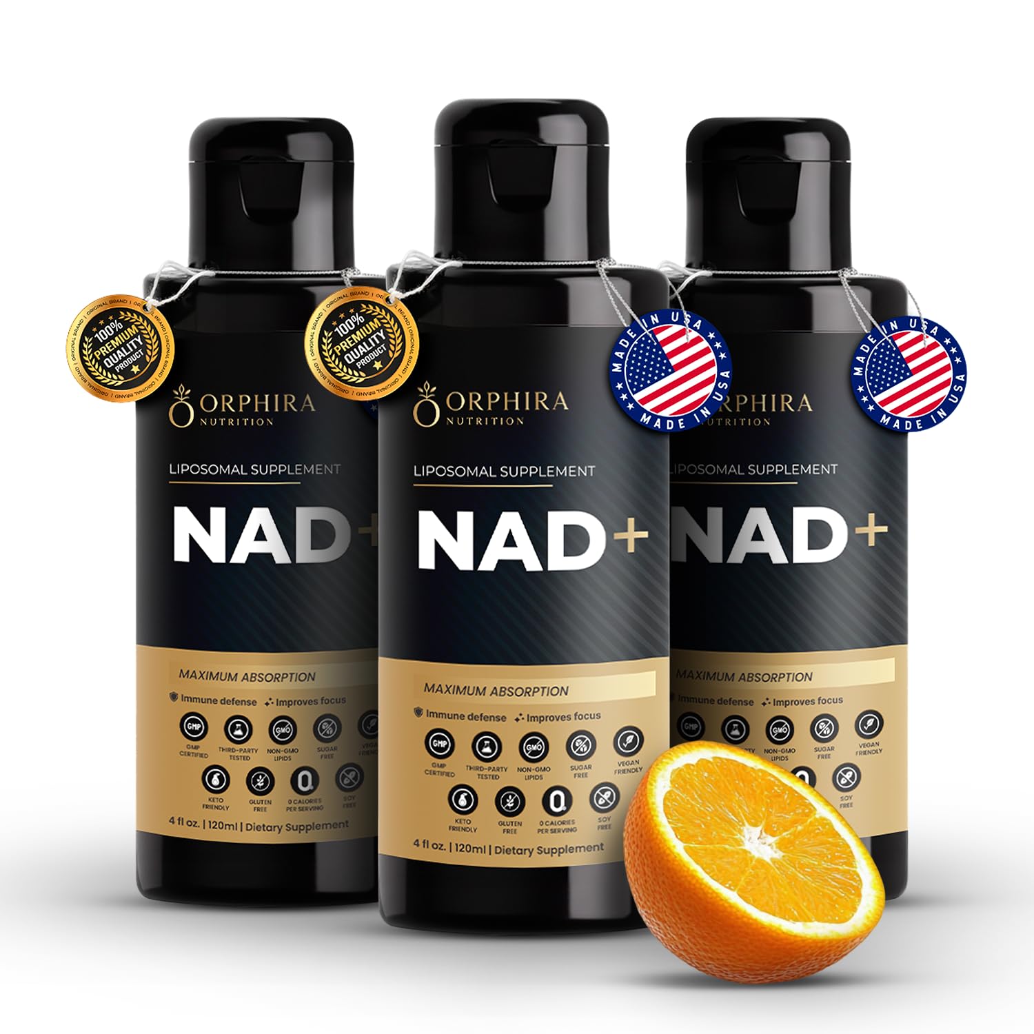 Orphira Liquid NAD+ bottle with easy dosing for daily energy support