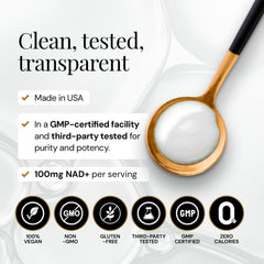 Orphira Liquid NAD+ glass with dropper highlights clean vegan formula