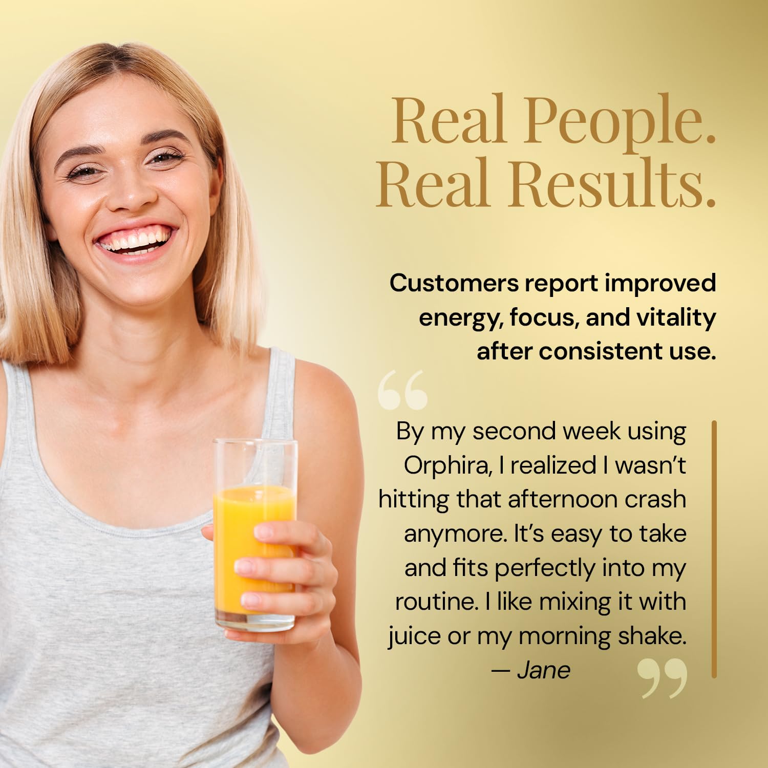 Orphira vegan NAD+ bottle label communicates plant-based, non-GMO benefits