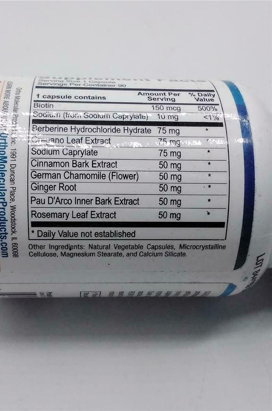 Ortho Molecular 5A Candicid Forte label featuring botanical blend for gut support