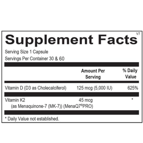 Ortho Molecular K2 D3-60 label close-up emphasizing immune function and cardiometabolic support.