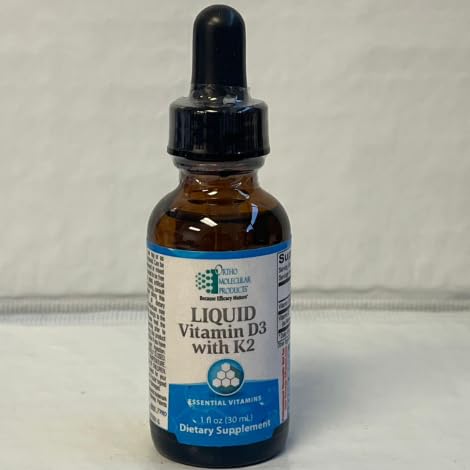 Ortho Molecular liquid Vitamin D3 with K2 bottle image showing bone support and immune health