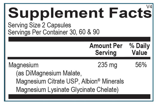 Ortho Molecular Reacted Magnesium label showing three absorbed forms for versatility