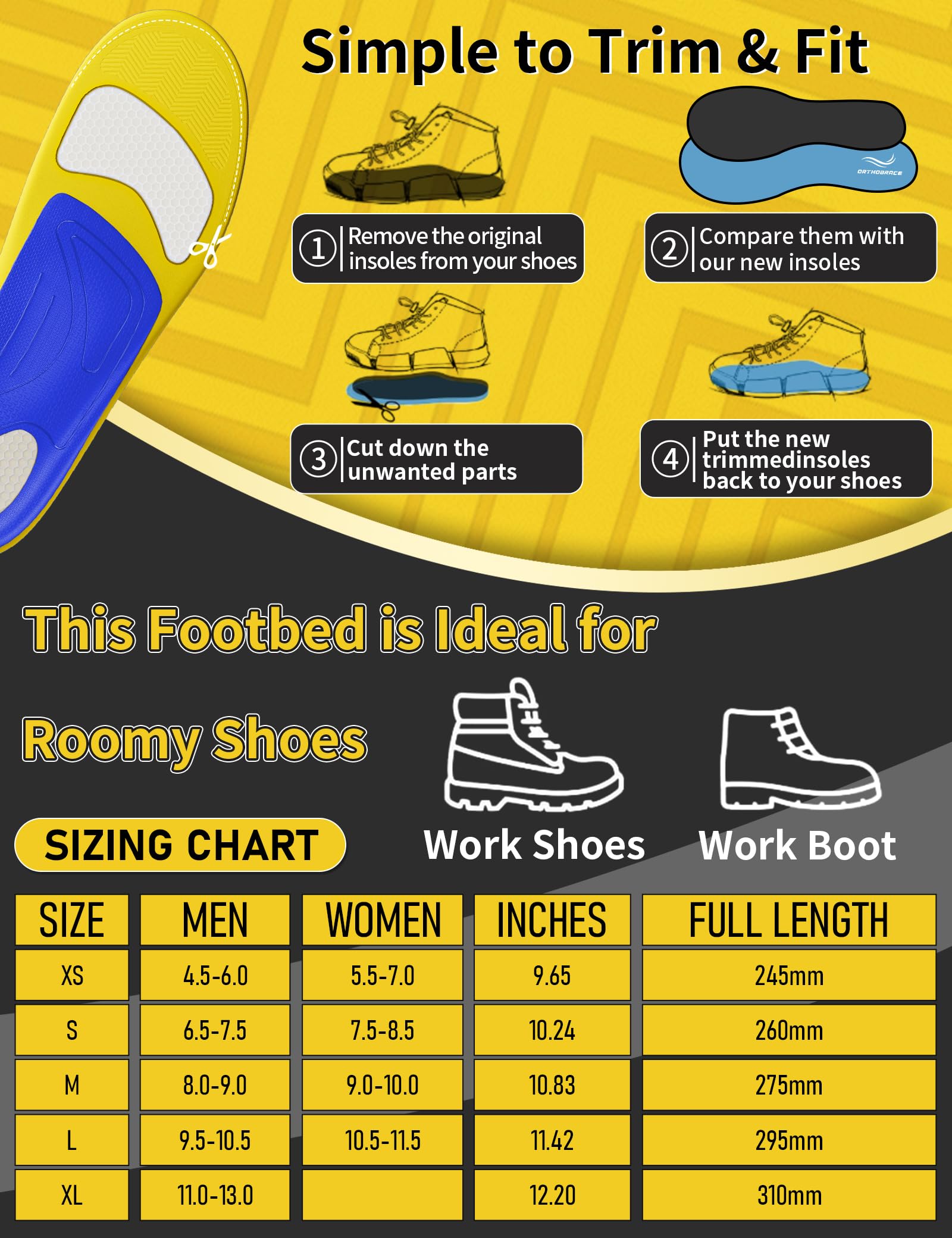 Orthobrace insoles in casual shoe show versatile use for daily comfort.