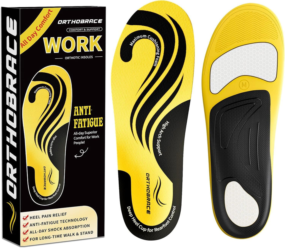 Orthobrace work boot insole with anti-fatigue support for all-day standing.