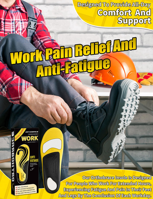 Orthobrace work boot insoles gel pad cushions feet during long shifts.