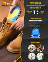 Orthobrace work insole deep heel cup demonstrates stability and heel shock absorption