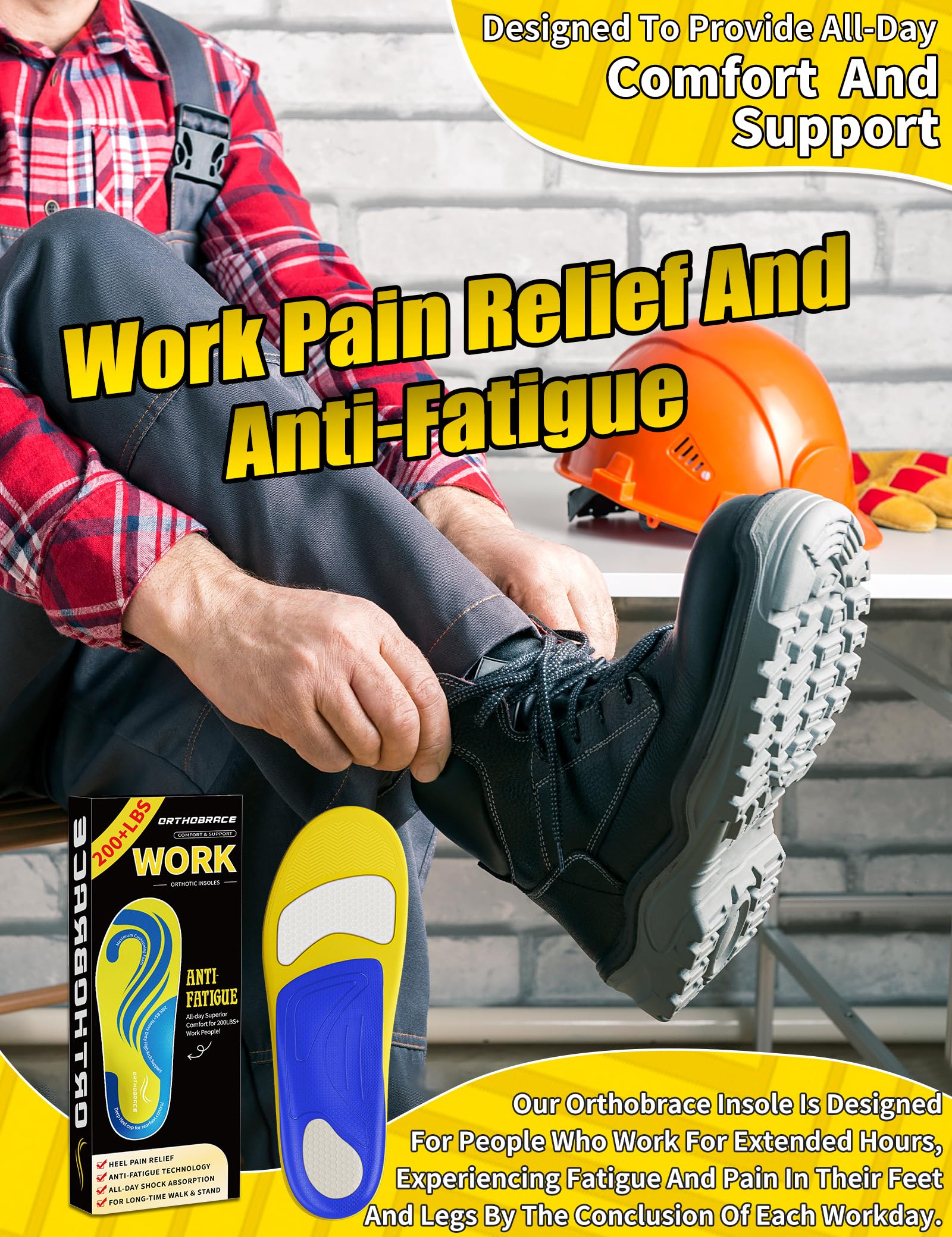 Orthobrace work insole in-boot fit illustrates versatile use in work boots