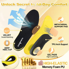 OrthoComfoot deep-heel-cup-insole stabilizes the heel and prevents overpronation for steadier movement.