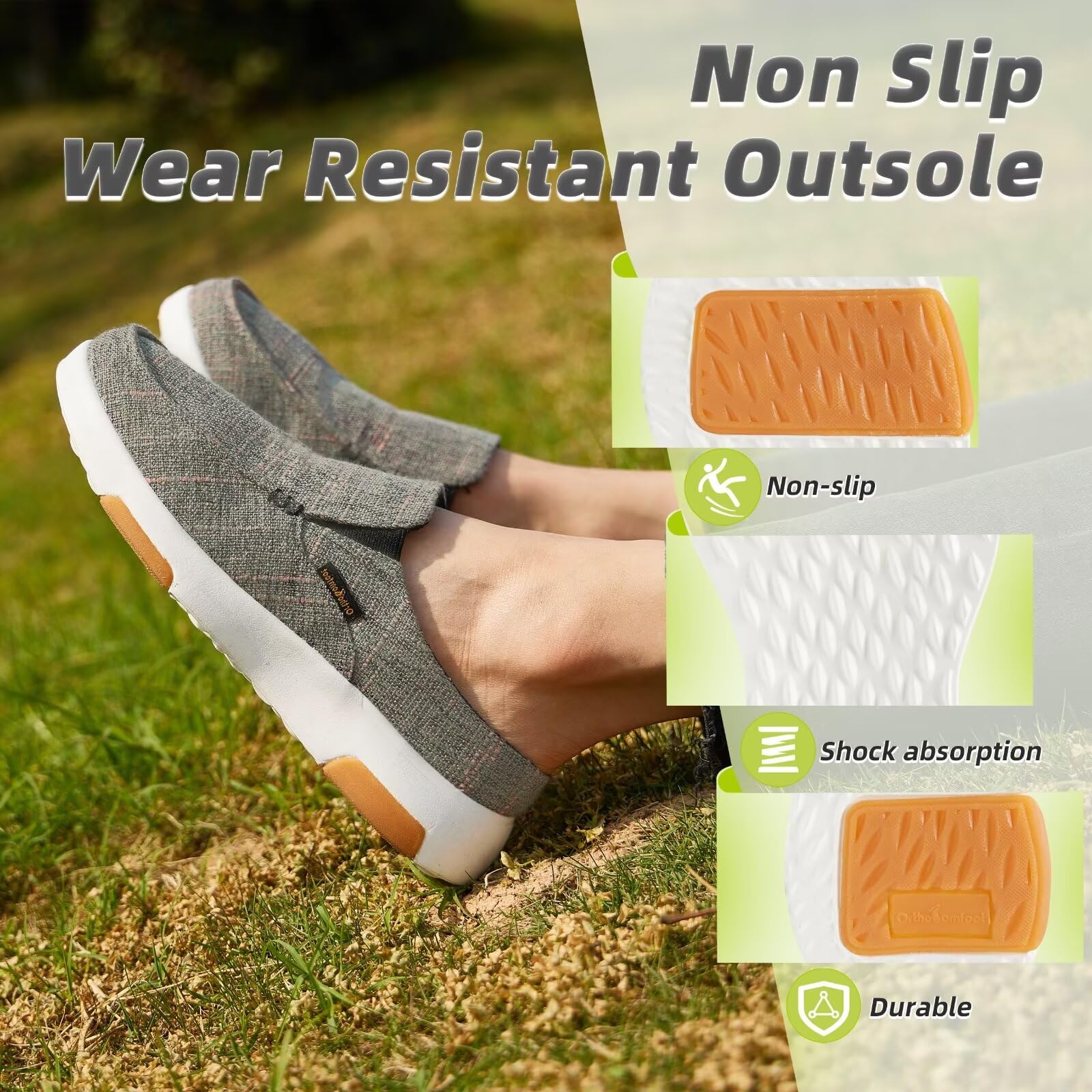 OrthoComfoot foldable-outsole simplifies indoor-outdoor wear.