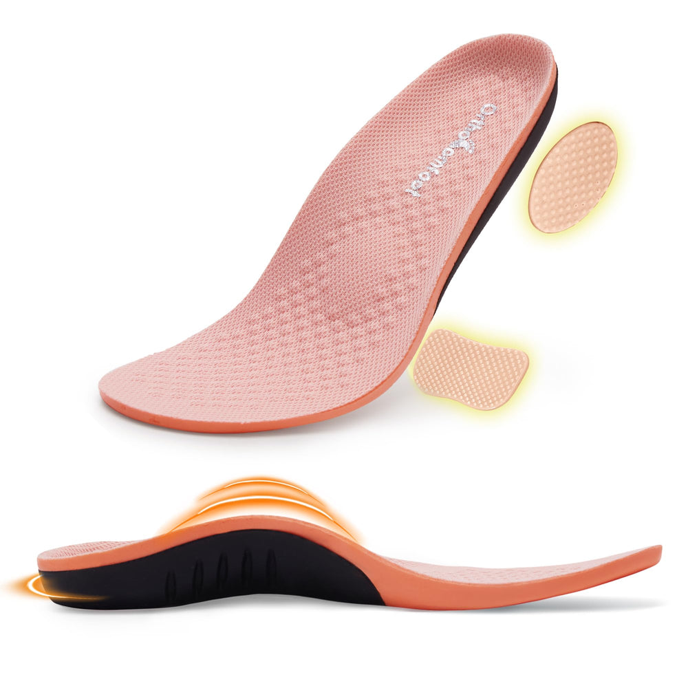 OrthoComfoot high-arch-support insole stabilizes feet for all-day wear