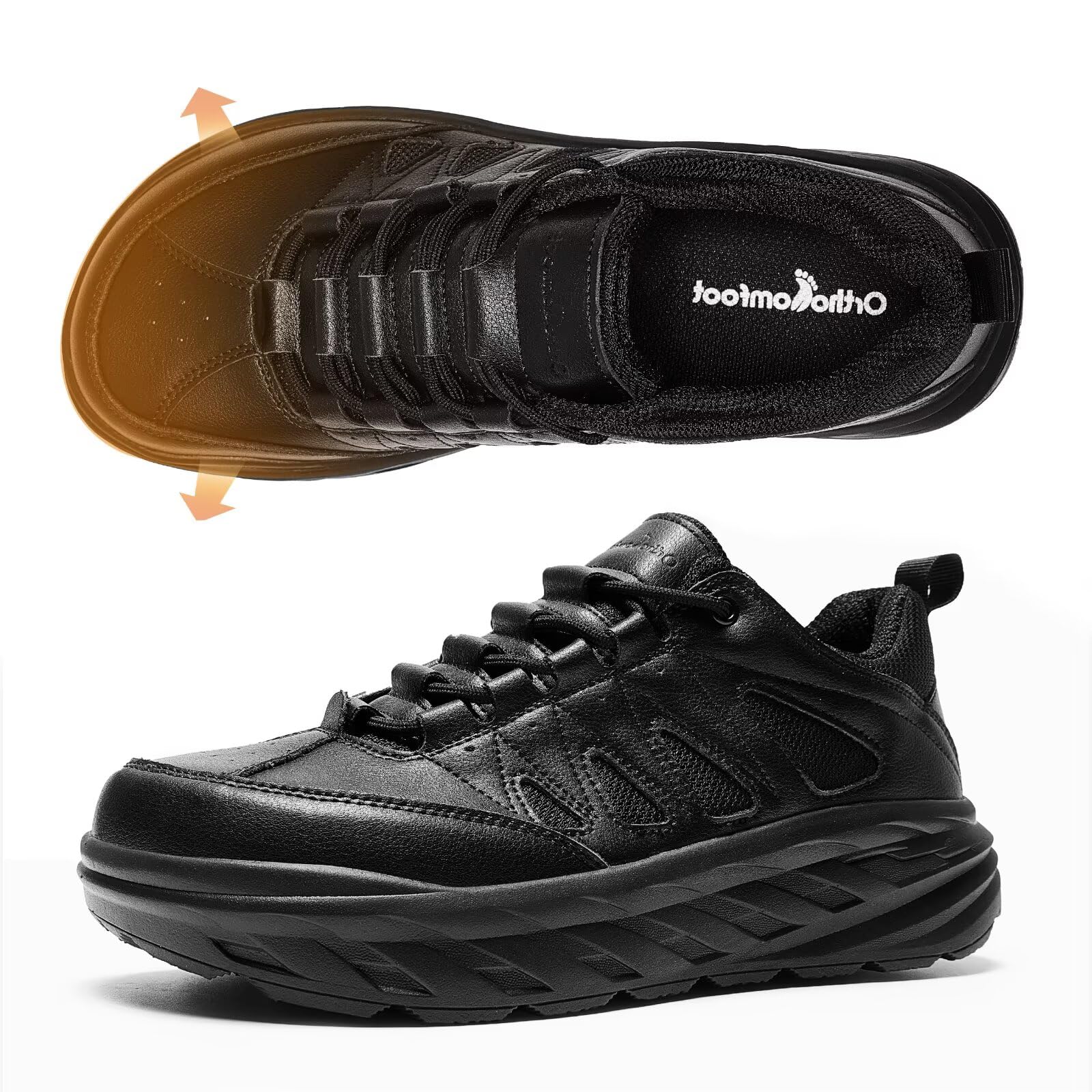 OrthoComfoot men's orthopedic diabetic wide shoes with arch-support for all-day comfort.