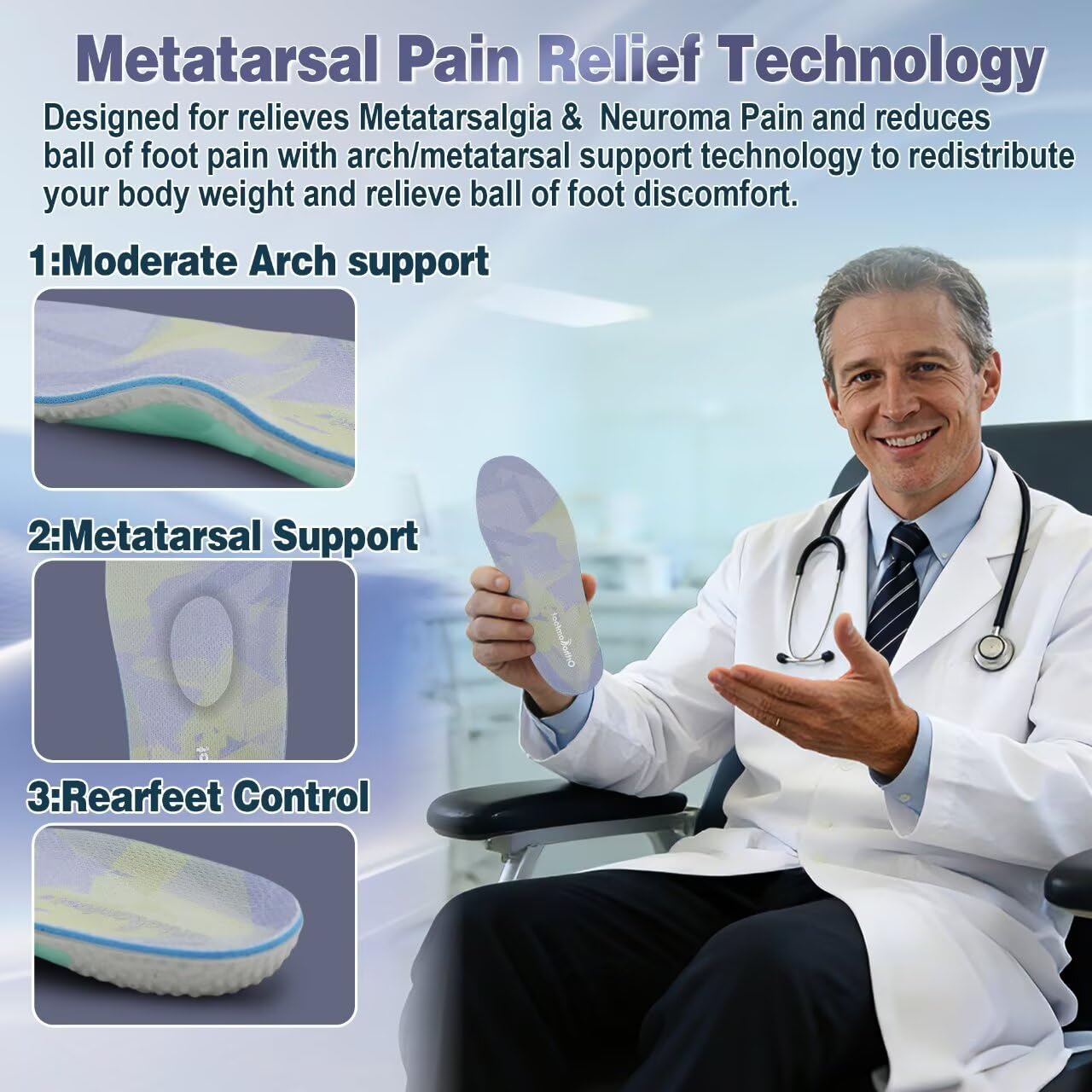 OrthoComfoot insoles heel cushion view highlighting energy-returns and stability with the air cushion.