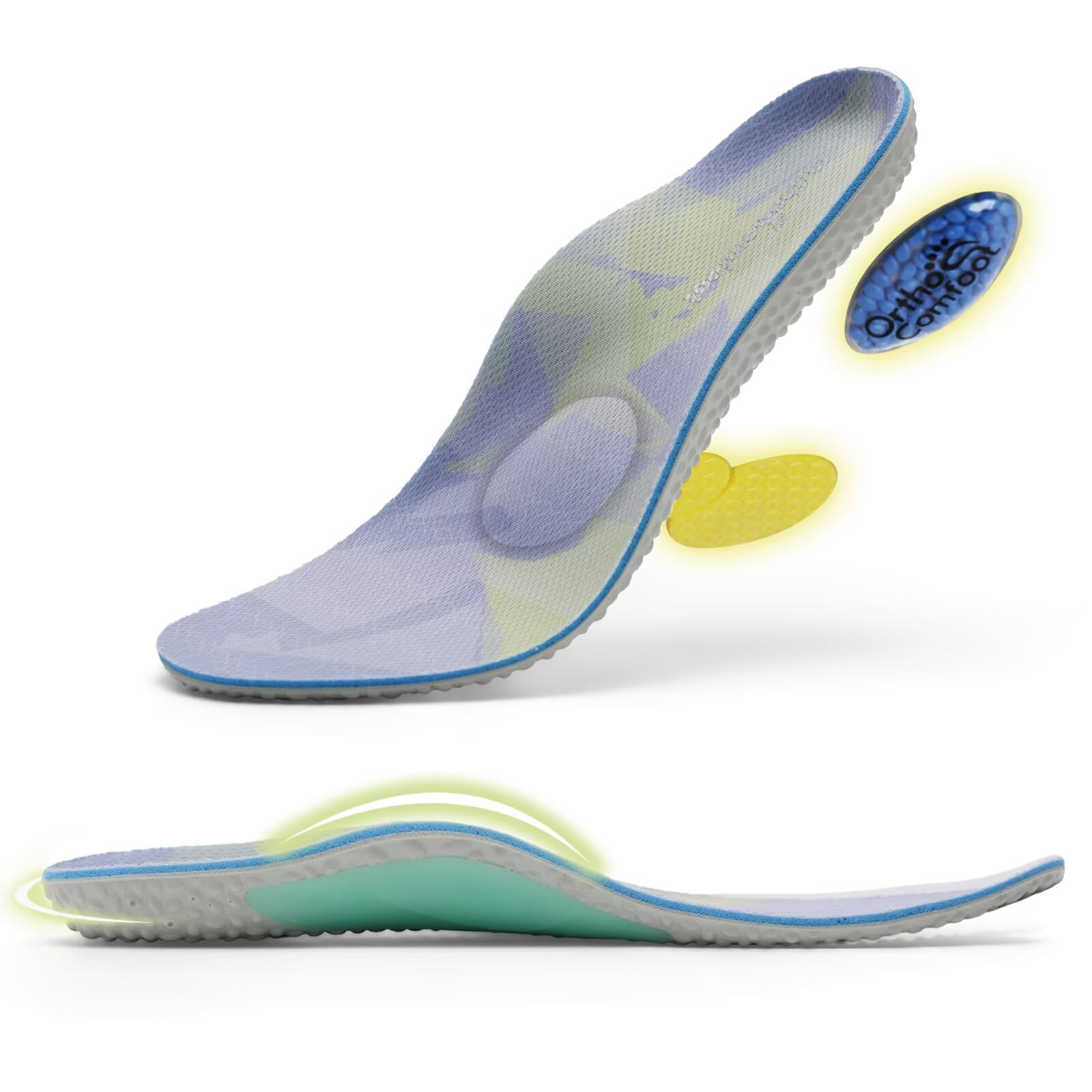 OrthoComfoot metatarsal arch support insoles stabilize the midfoot for all-day comfort.