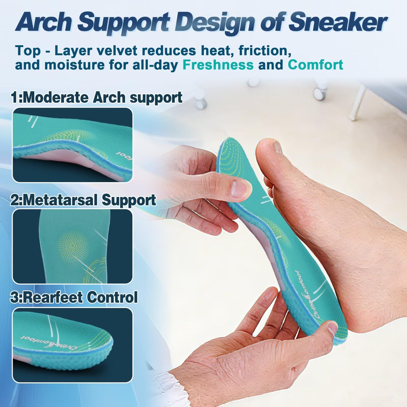 OrthoComfoot moisture-wicking fabric keeps feet cool and dry during workouts