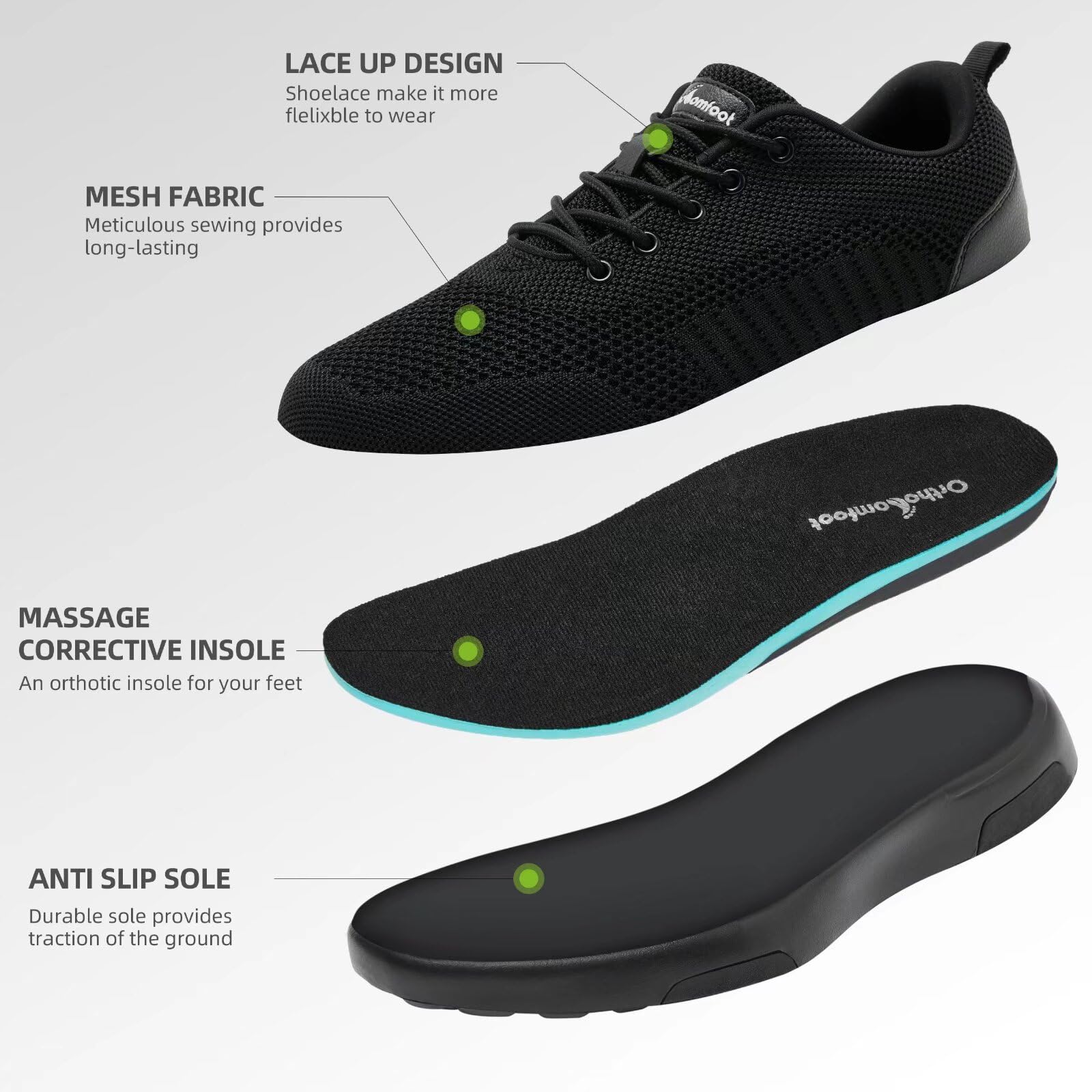 OrthoComfoot outsole non-slip closeup for reliable traction on diverse surfaces