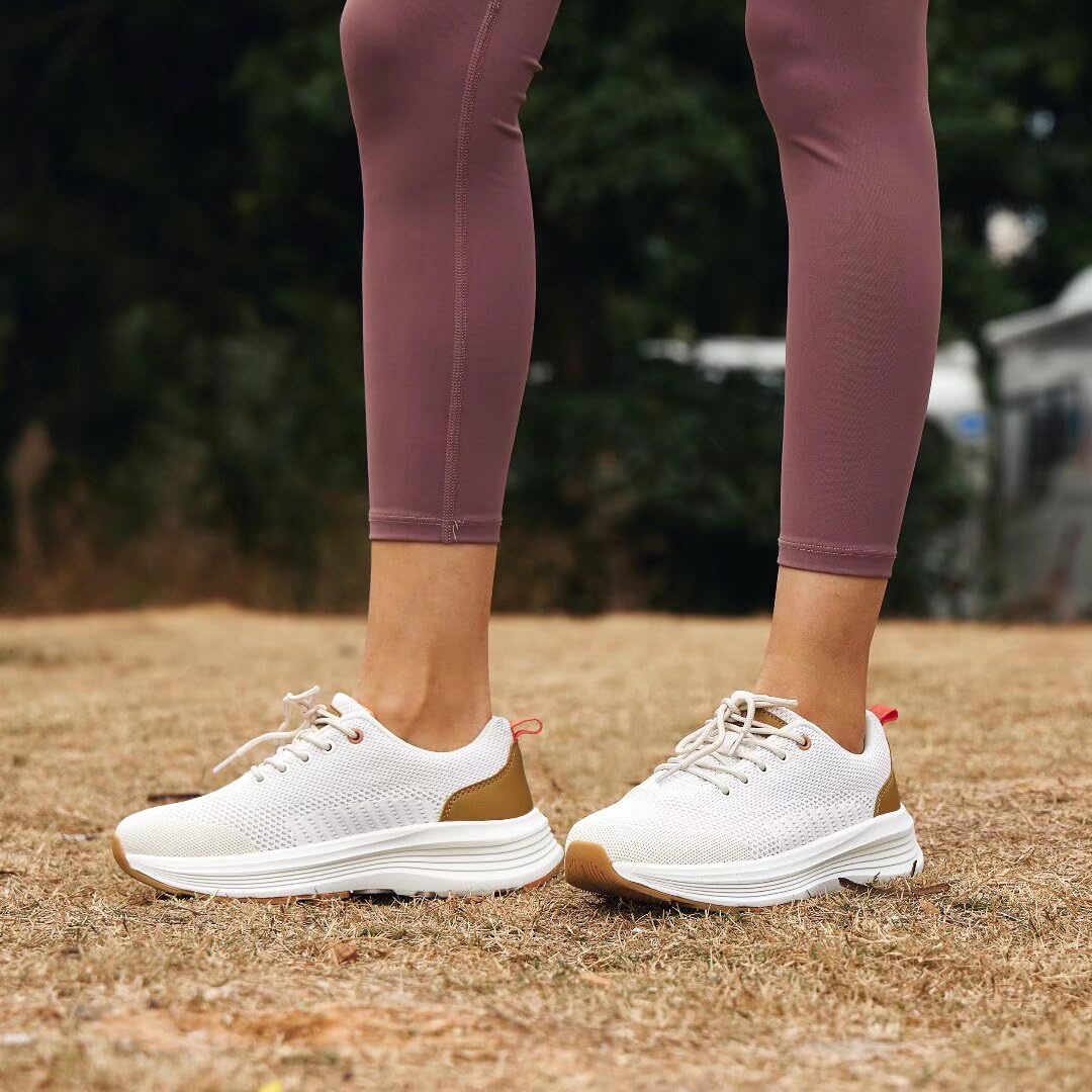 OrthoComfoot womens orthopedic walking shoes beige side view highlighting stability for daily walks