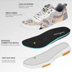 OrthoComfoot deep heel cup sneaker assists stable heel strike