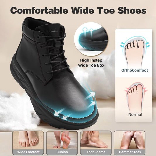 OrthoComfoot insulated leather boot top view demonstrates warmth and moisture control for winter wear.