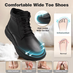 OrthoComfoot insulated leather boot top view demonstrates warmth and moisture control for winter wear.