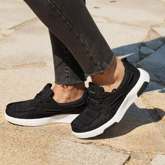 OrthoComfoot women's shoe with cushioned insole for reduced foot fatigue in black