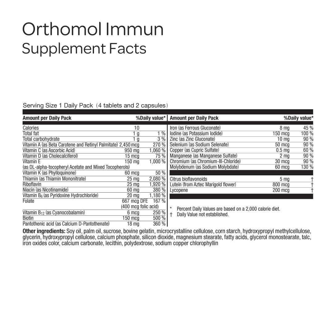 Orthomol Immun daily pack foil seal indicating freshness and ready-to-take format.