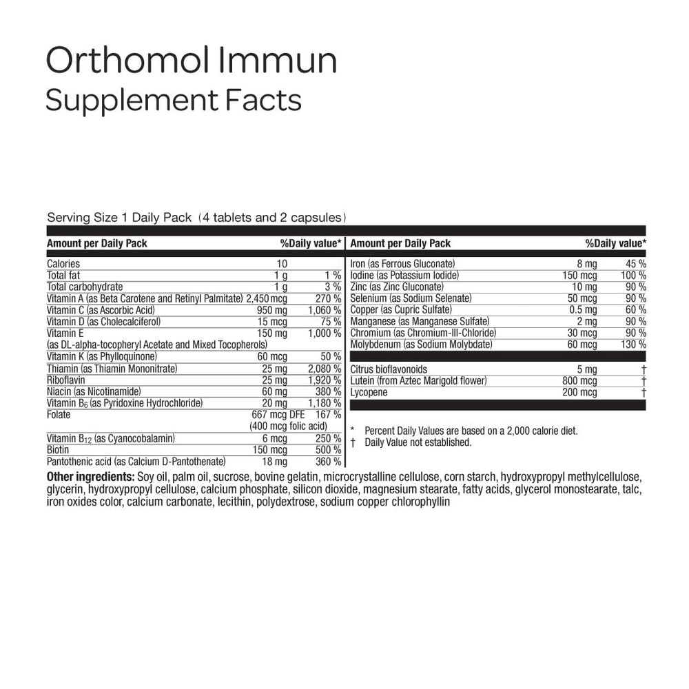 Orthomol Immun daily pack foil seal indicating freshness and ready-to-take format.