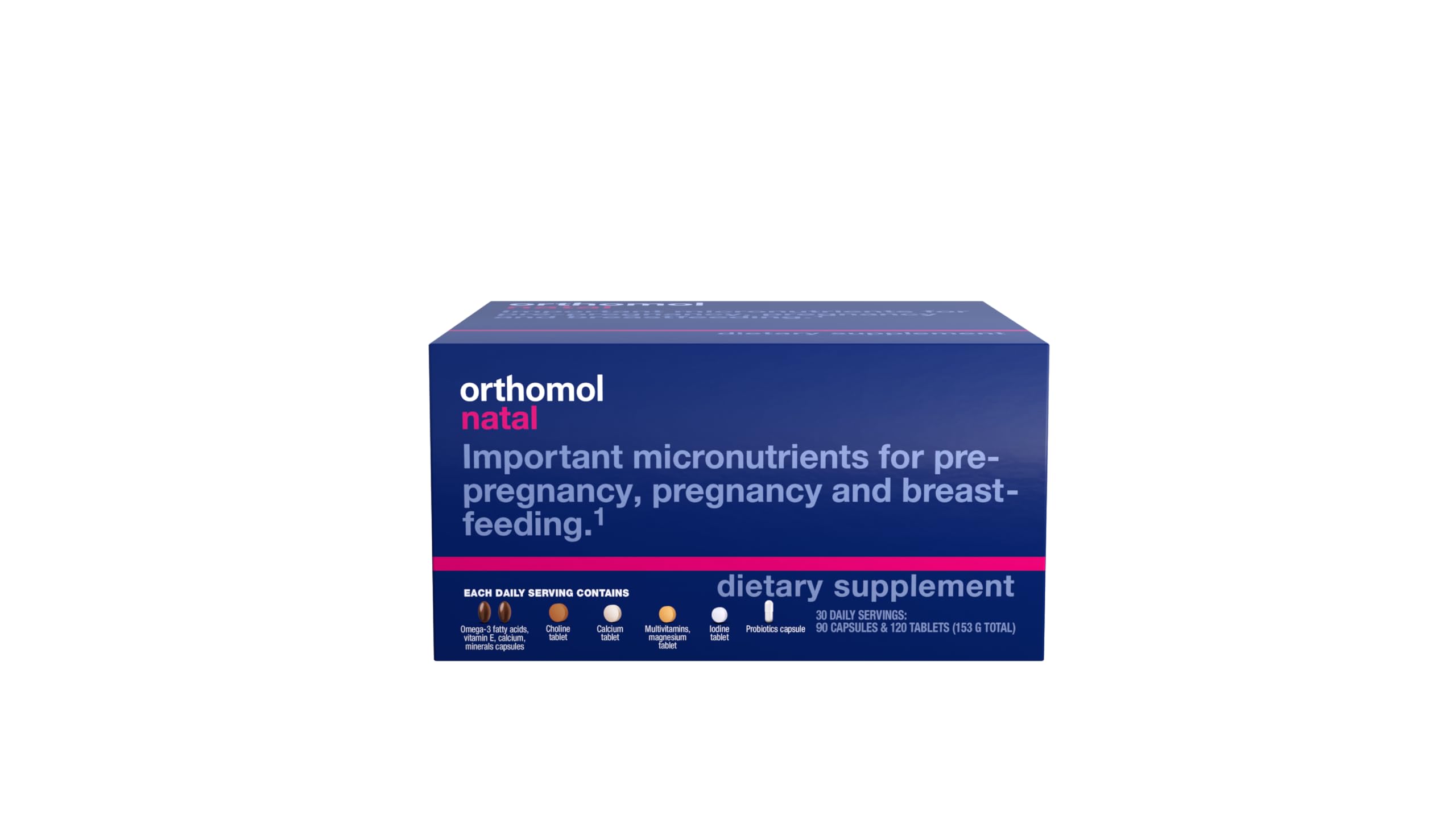 Orthomol Natal daily pack shown for convenient prenatal nutrition support
