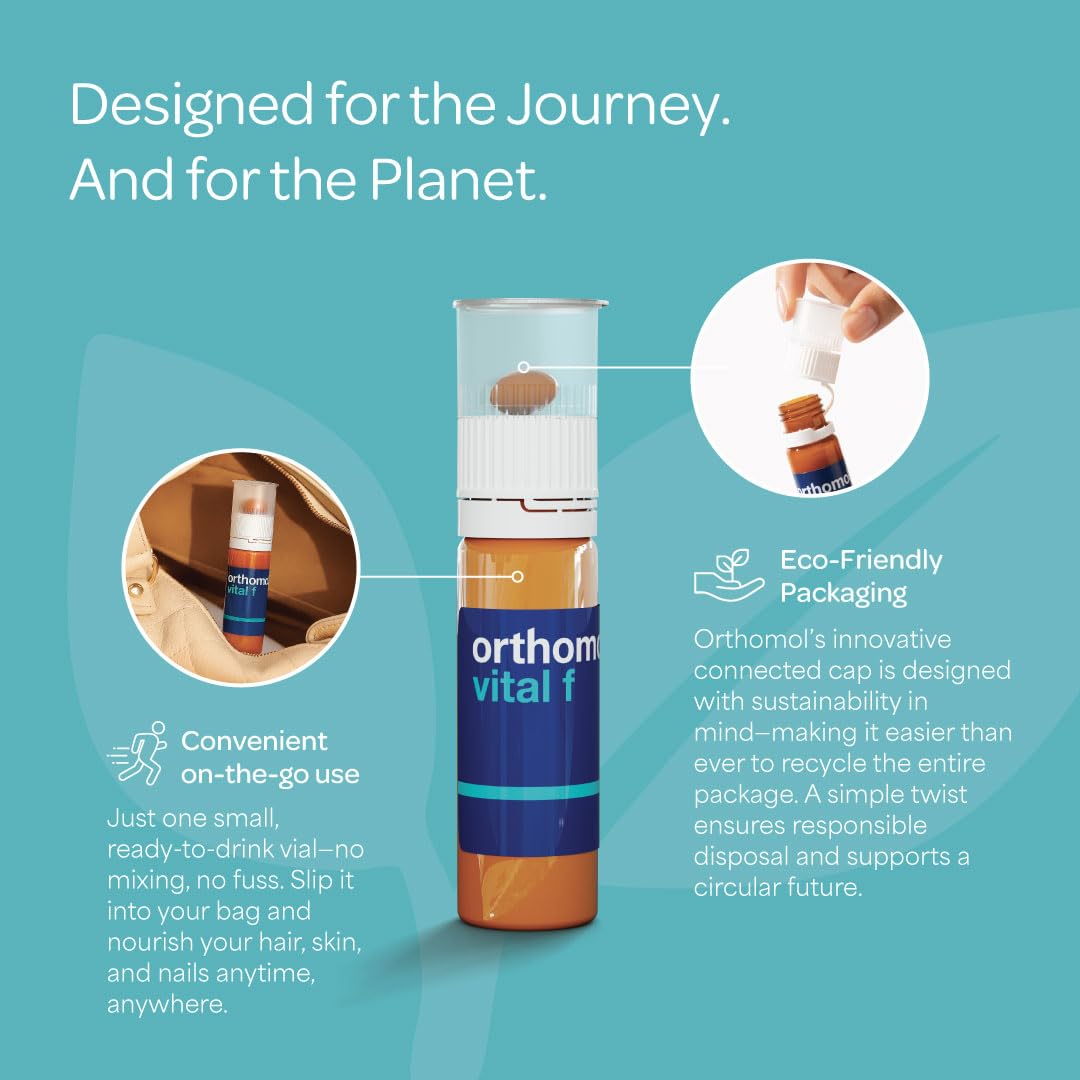 Orthomol Vital F branding box with nutrient information visible.