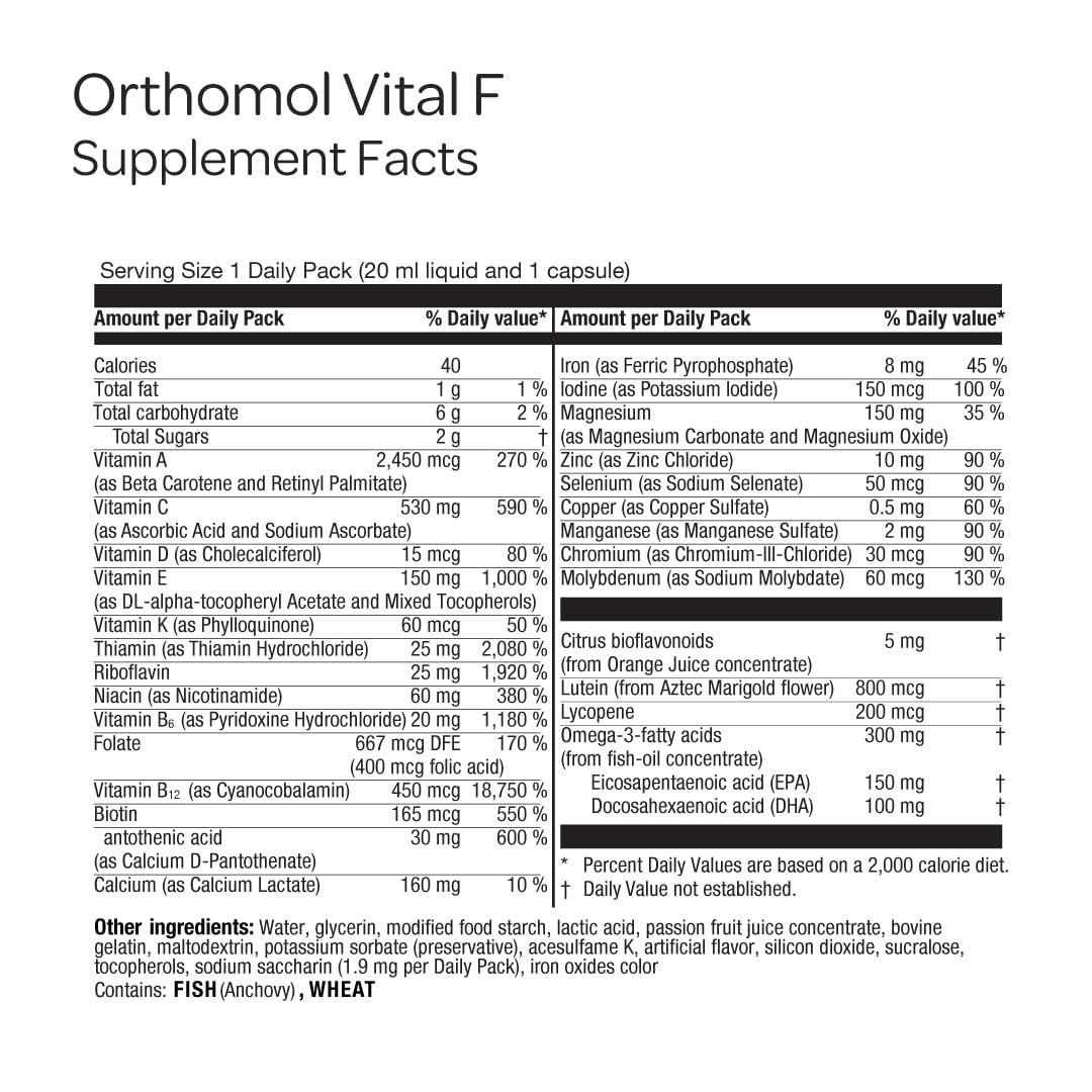 Omega-3 capsule from Orthomol Vital F highlighted for daily nutrition.