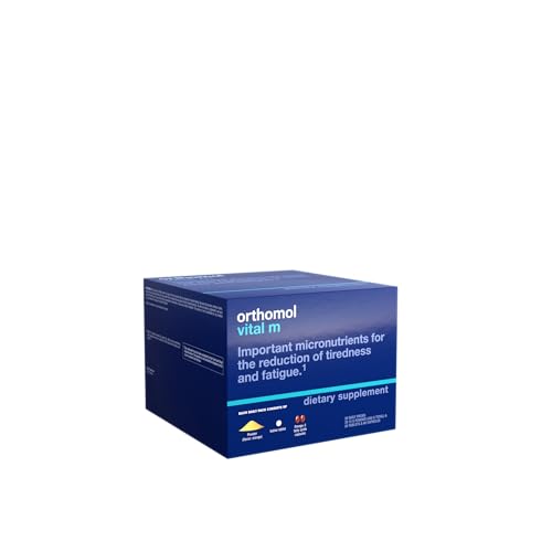 Orthomol Vital M packaging showing a 30-day vitamin routine for men.