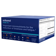 Orthomol Vital M men's formulation bottle showing complete nutrient profile for active adults