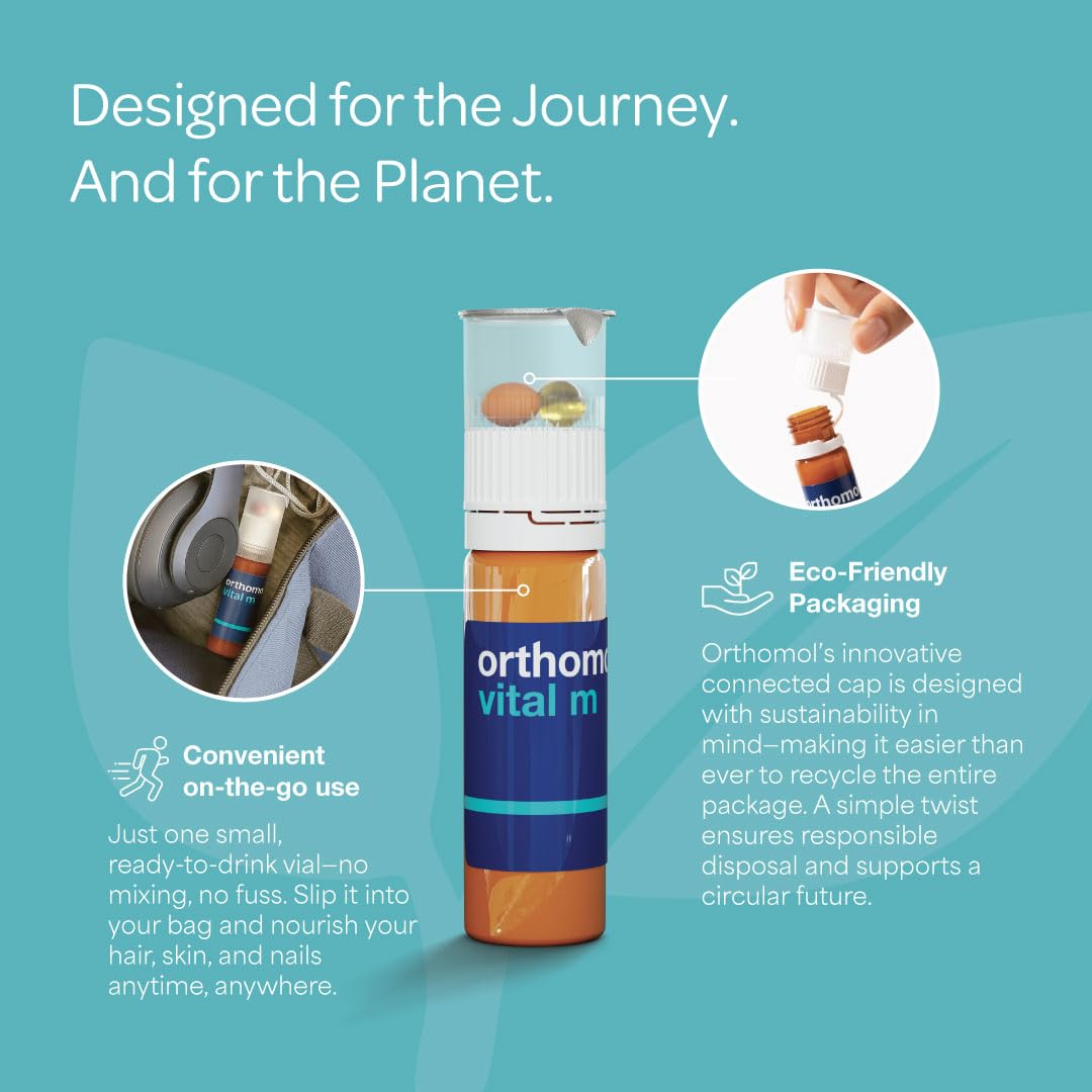 Orthomol Vital M wellness scene suggests daily routine and resilience.