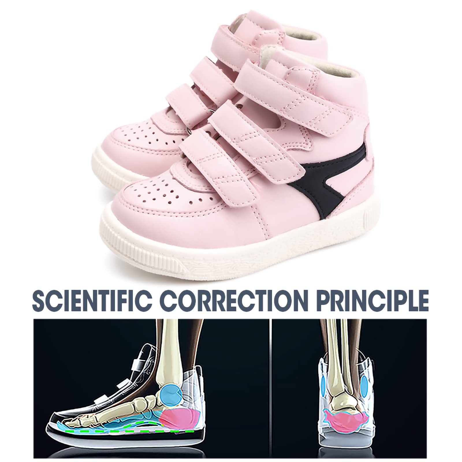 Orthopop kids' shoes heel-lock Velcro closeup shows secure fit.
