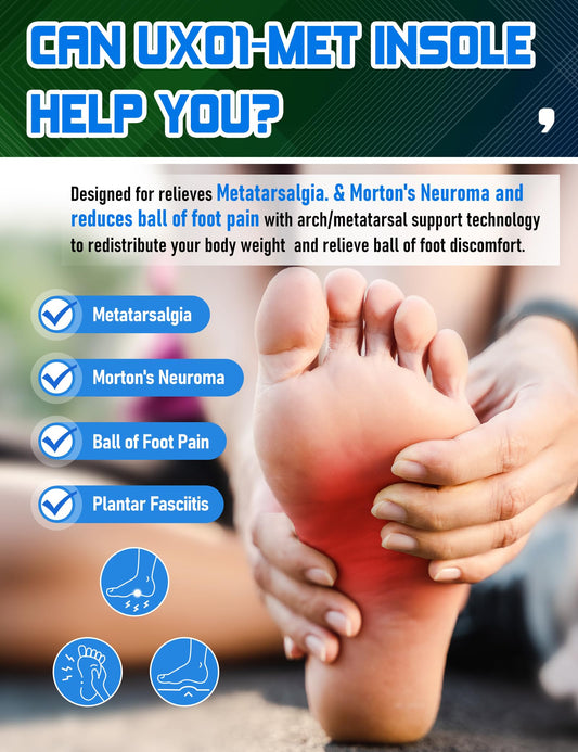 Orthostride metatarsalgia insole's arch support helps align the foot for balanced weight distribution.