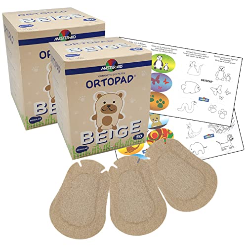 Ortopad bamboo beige eye patches packaging showcases eco-friendly bamboo material.