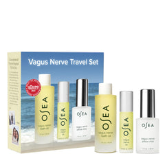 OSEA Vagus Nerve Oil bottle closeup showing relaxing blend ideal for neck and ear massage.